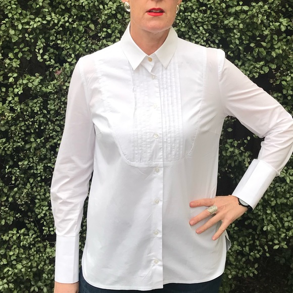 (Unknown) Size 12 White Tuxedo Knife Pleat Cotton Full Cuff Gold Button Shirt - Picture 12 of 15